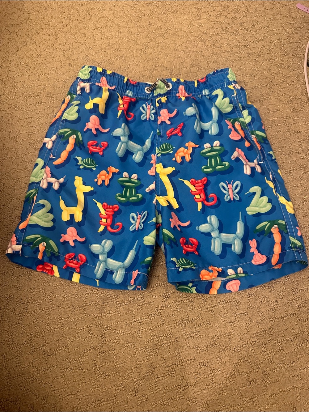 Boys Blue Balloon Animal Print Swim Shorts